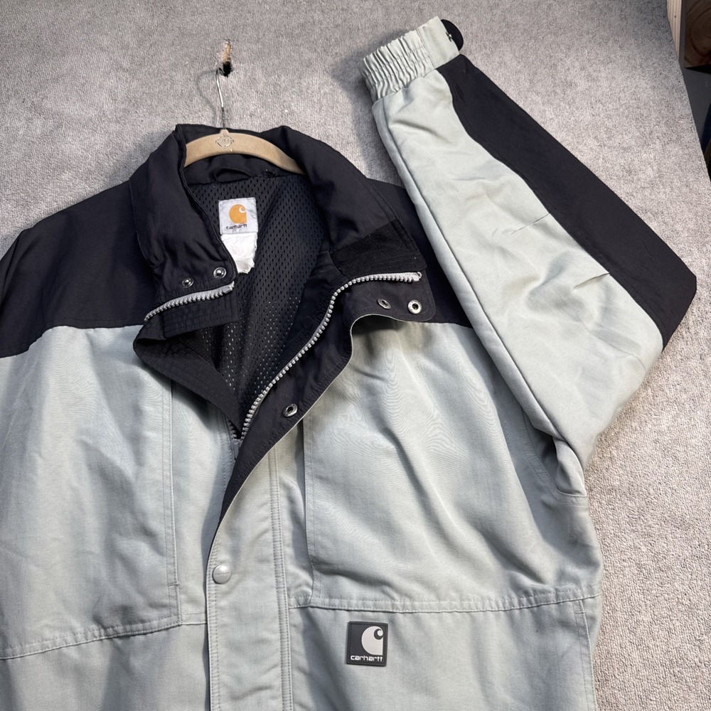 Carhartt Men's Gray Hooded Work Jacket Mesh Lined Duck Canvas 2000s Coat Large